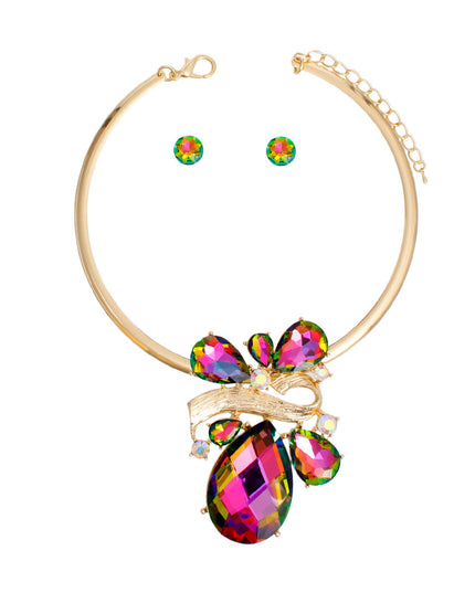 Choker Necklace Pink Green Teardrop Set for Women