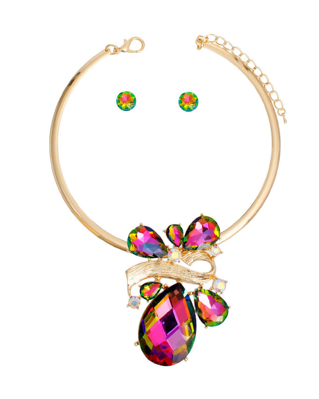 Choker Necklace Pink Green Teardrop Set for Women