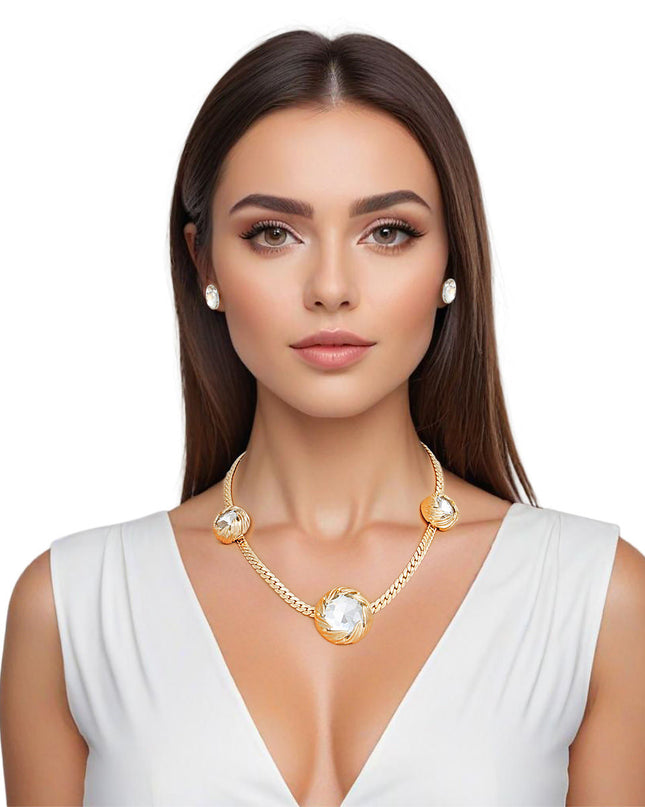 Necklace Gold Crystal Double Cut Chain for Women