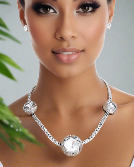 Necklace Silver Crystal Double Cut Chain for Women