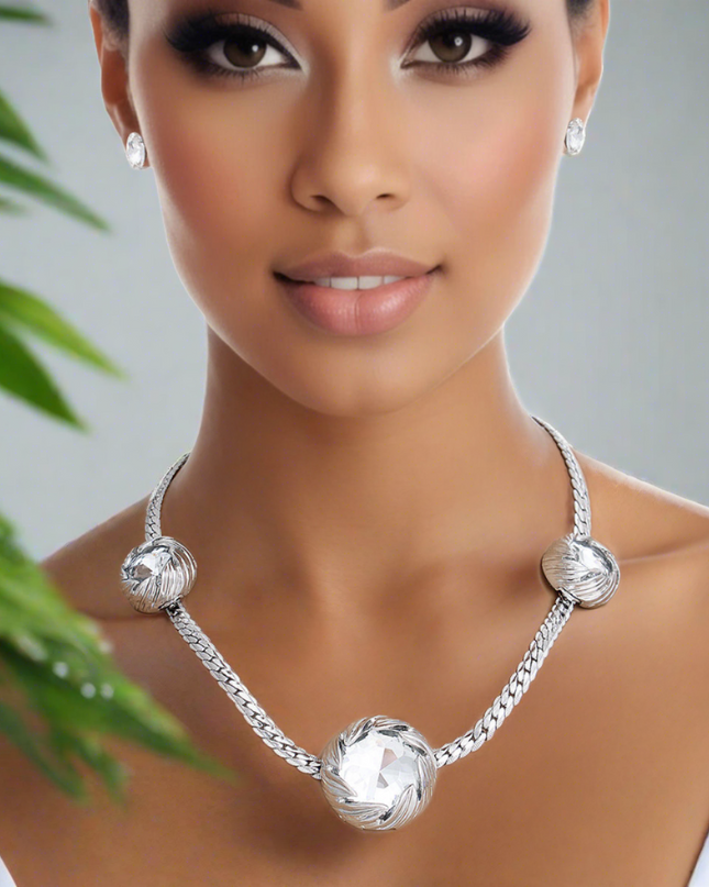 Necklace Silver Crystal Double Cut Chain for Women