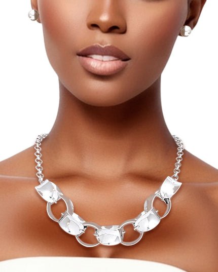 Chain Necklace Silver Round Curved Set for Women