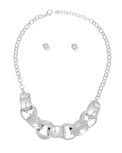 Chain Necklace Silver Round Curved Set for Women