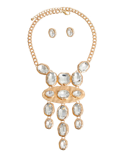 Pendant Necklace Gold Oval Crystal Set for Women