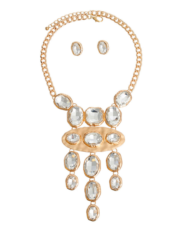 Pendant Necklace Gold Oval Crystal Set for Women