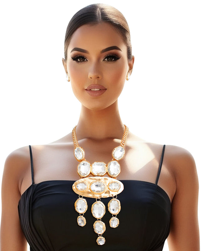 Pendant Necklace Gold Oval Crystal Set for Women