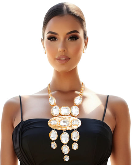 Pendant Necklace Gold Oval Crystal Set for Women
