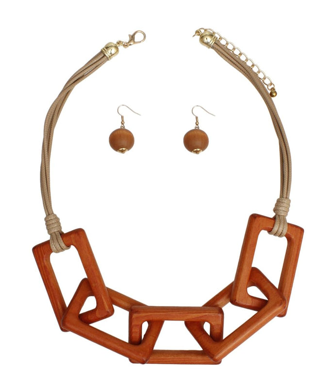 Collar Chunky Brown Wood Rectangle Link Necklace