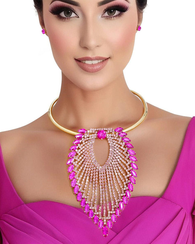 Pendant Necklace Fuchsia Leaf Collar for Women