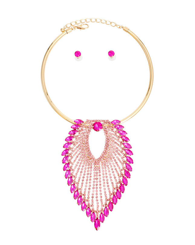 Pendant Necklace Fuchsia Leaf Collar for Women