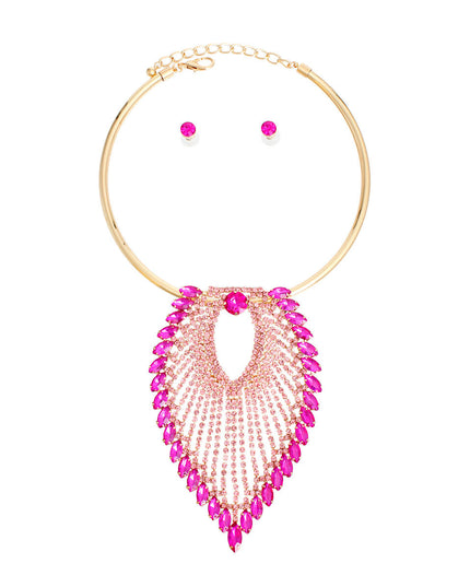 Pendant Necklace Fuchsia Leaf Collar for Women