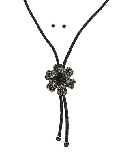 Bolo Necklace Black Stone Flower Set for Women