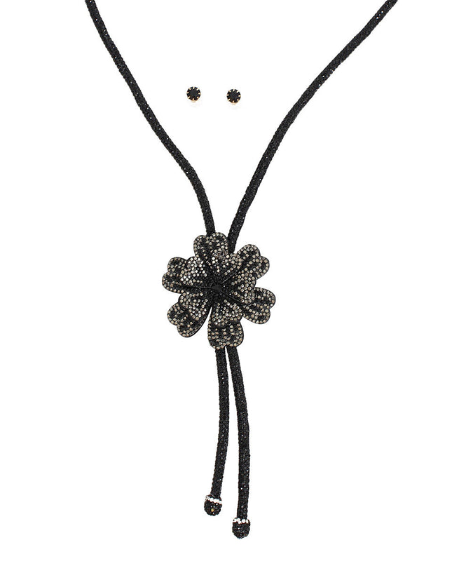 Bolo Necklace Black Stone Flower Set for Women