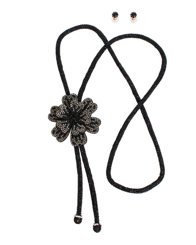 Bolo Necklace Black Stone Flower Set for Women