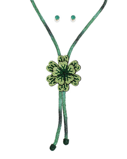 Bolo Necklace Green Stone Flower Set for Women