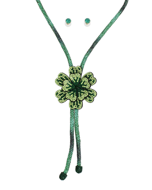 Bolo Necklace Green Stone Flower Set for Women