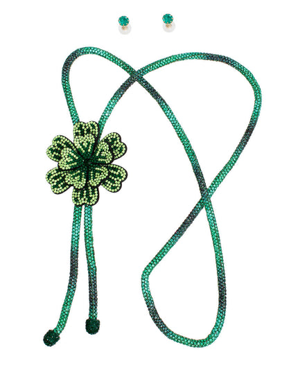 Bolo Necklace Green Stone Flower Set for Women