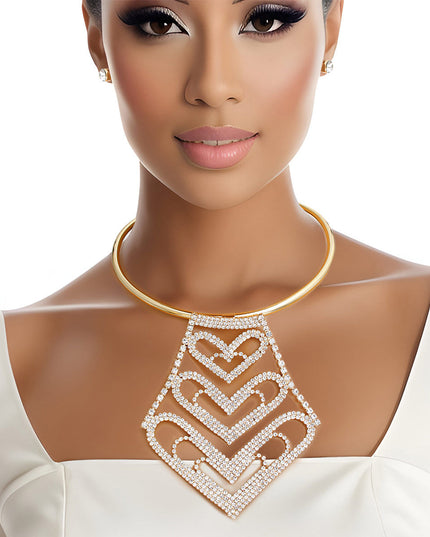 Choker Gold Rigid Rhinestone Heart Set for Women