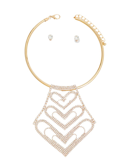 Choker Gold Rigid Rhinestone Heart Set for Women