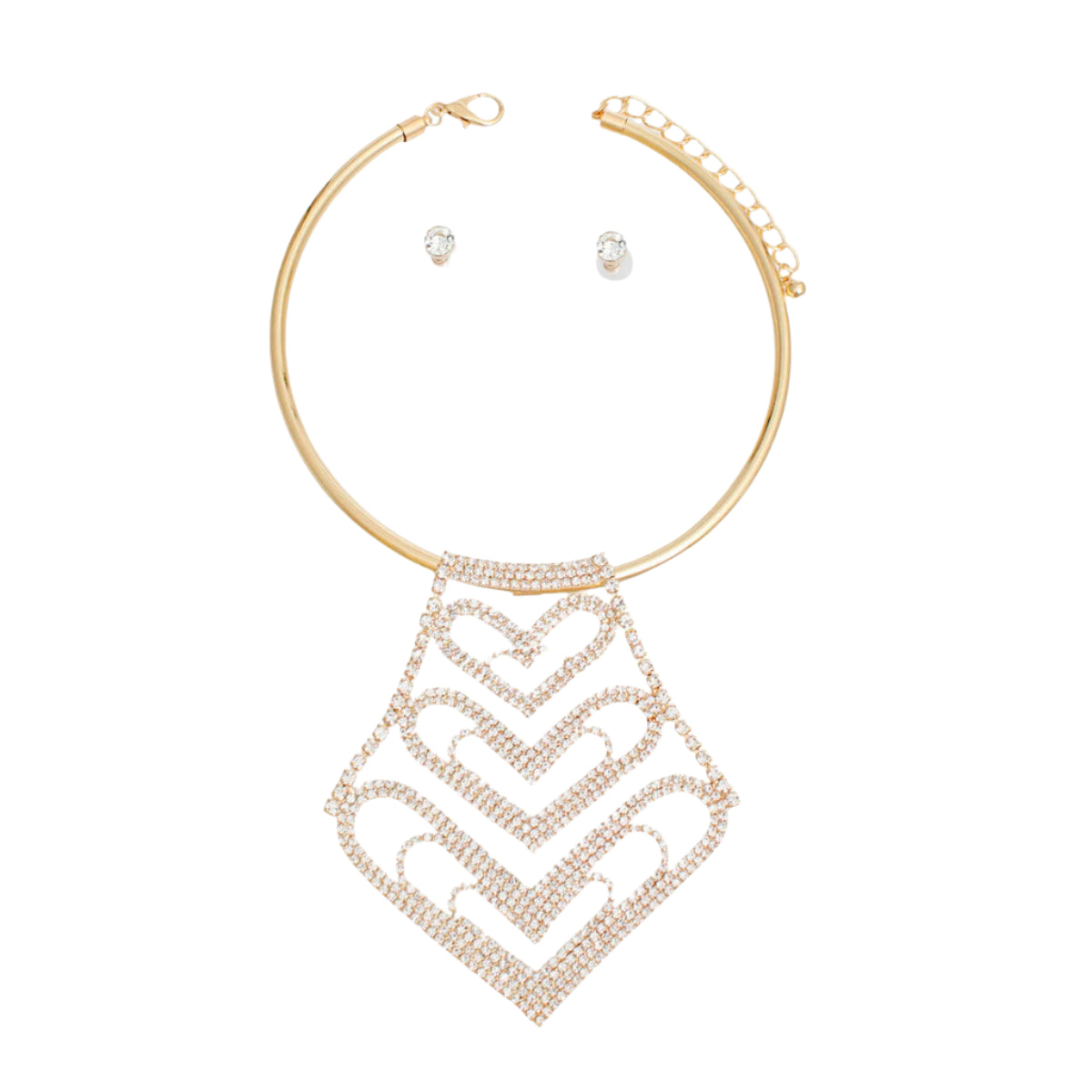 Choker Gold Rigid Rhinestone Heart Set for Women