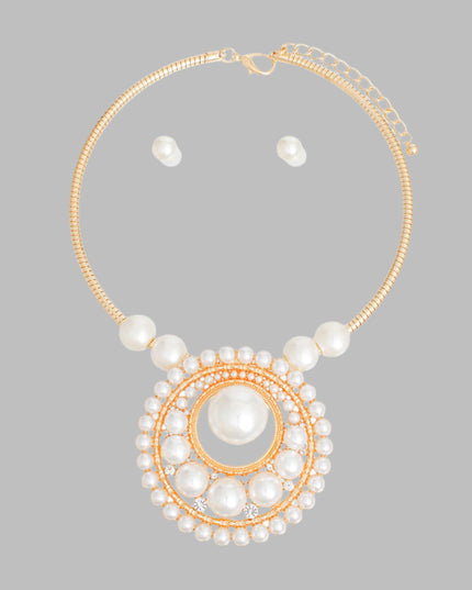 Pendant Necklace Gold Pearl Circular Set for Women