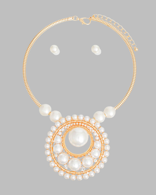 Pendant Necklace Gold Pearl Circular Set for Women