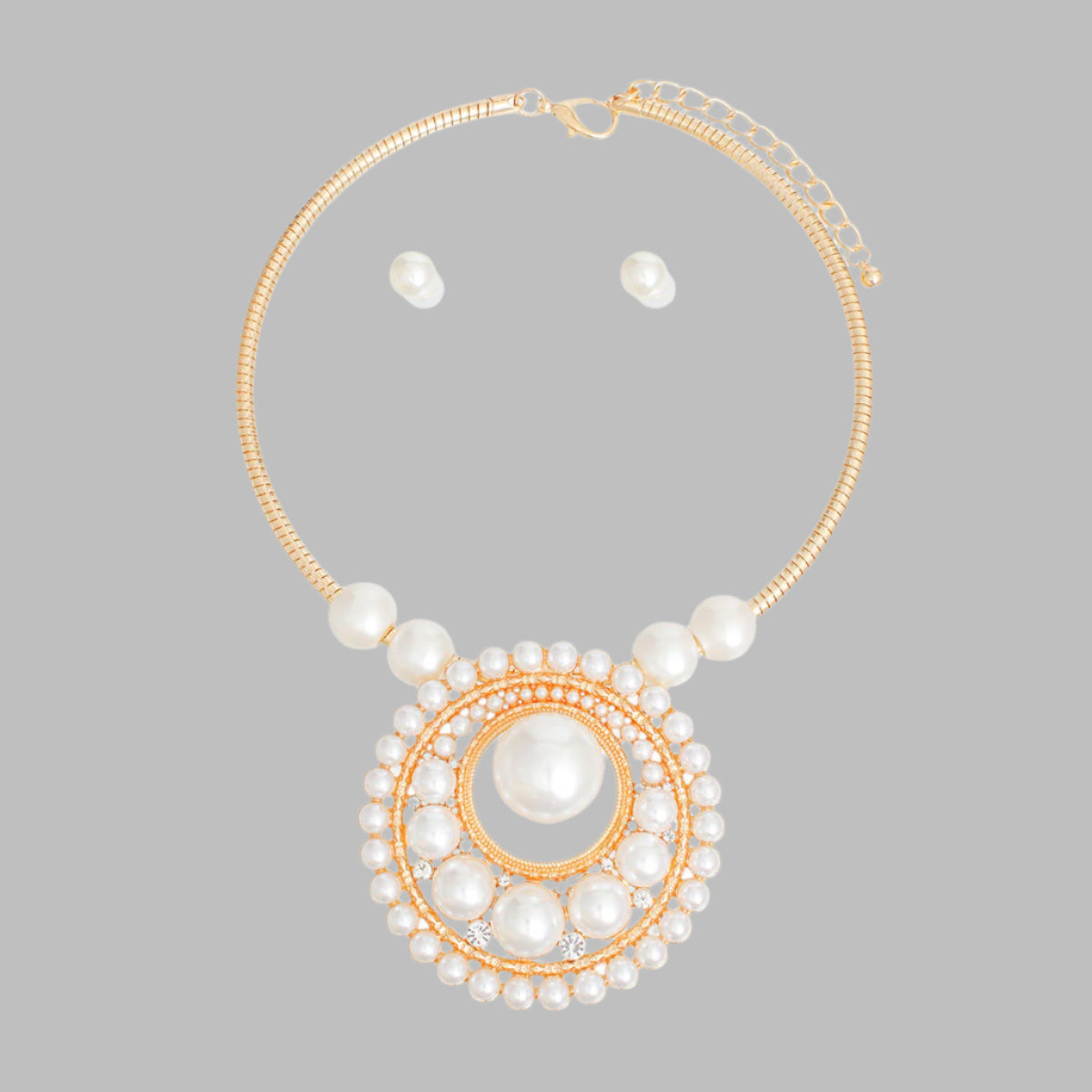 Pendant Necklace Gold Pearl Circular Set for Women