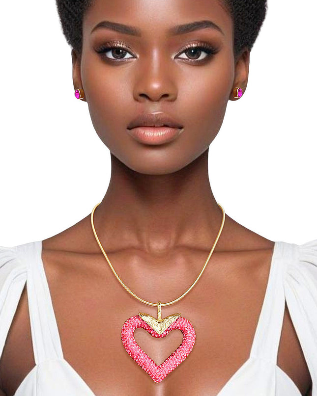 Necklace Pink Heart Snake Chain Set for Women