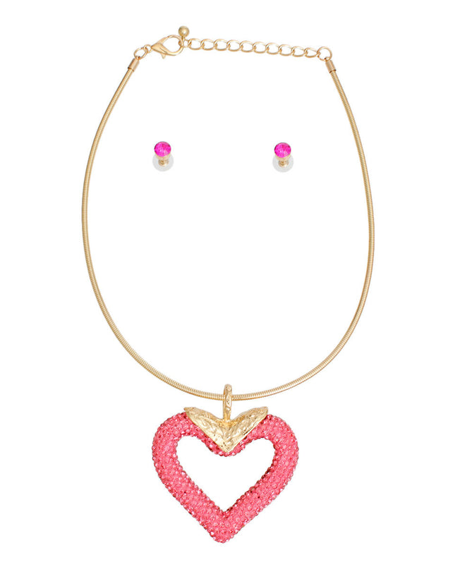 Necklace Pink Heart Snake Chain Set for Women