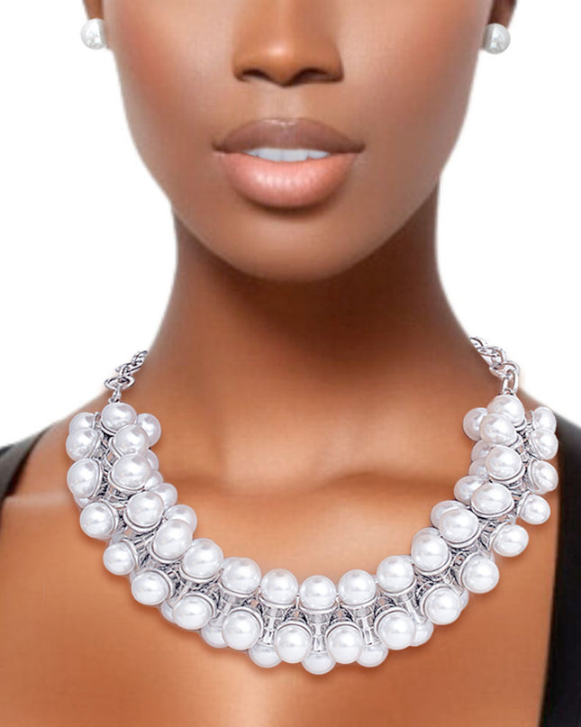 Pearl Necklace Silver Tentacle Collar Set for Women