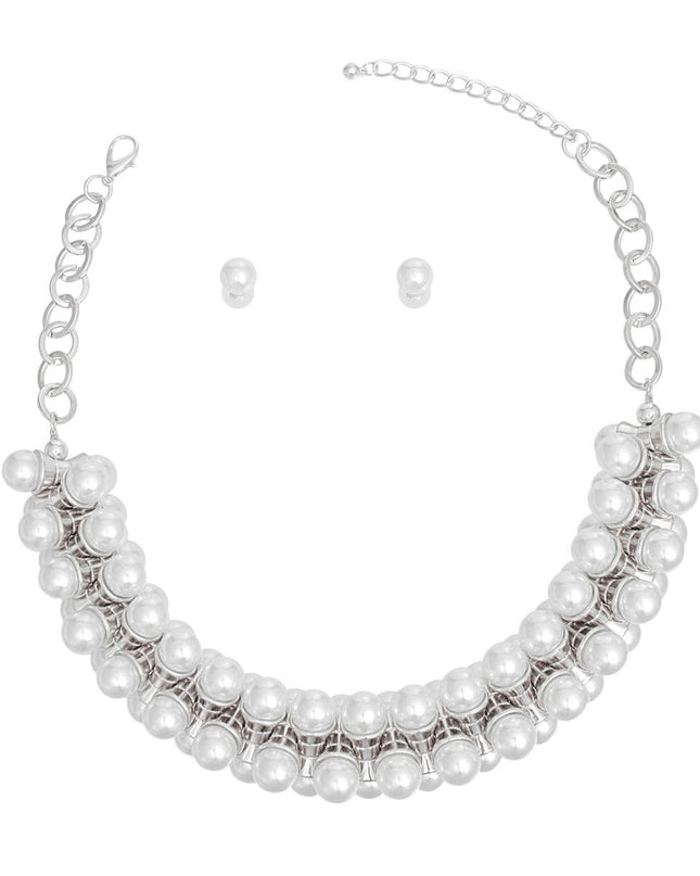Pearl Necklace Silver Tentacle Collar Set for Women