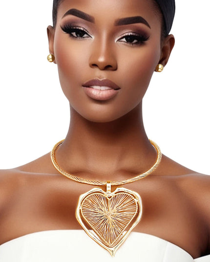 Pendant Necklace Gold Wire Heart Set for Women
