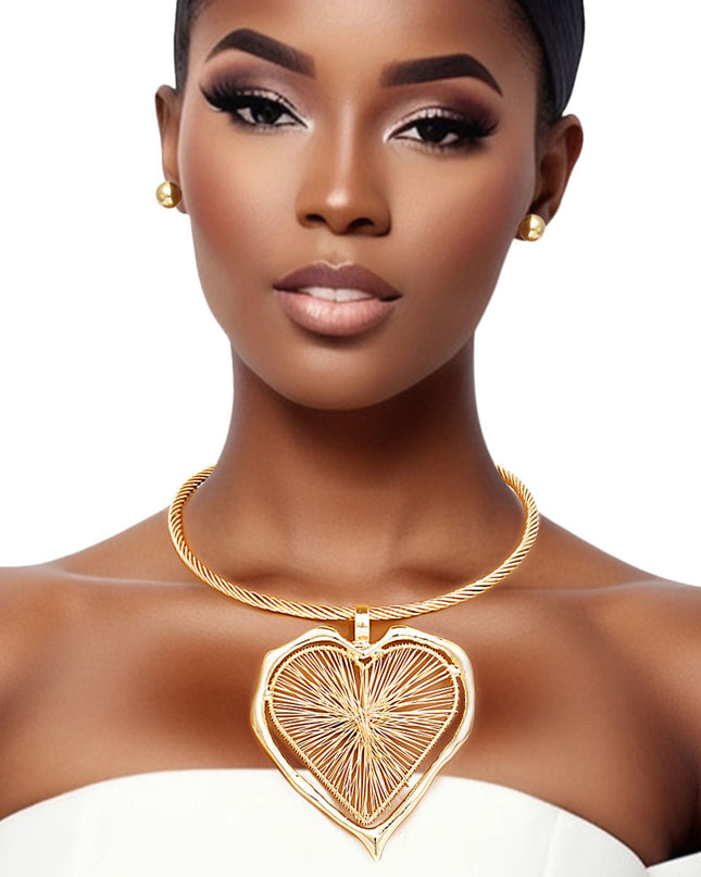 Pendant Necklace Gold Wire Heart Set for Women