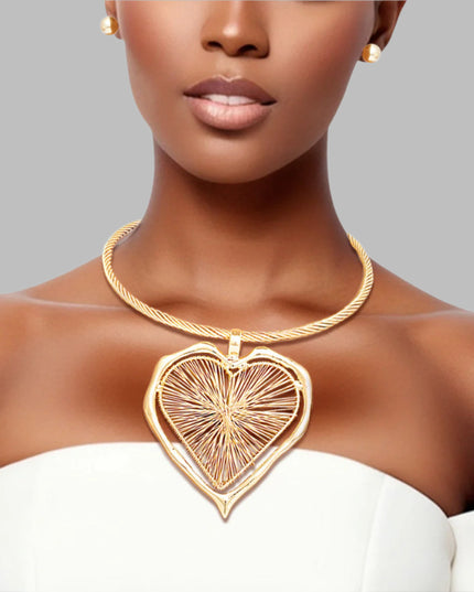 Pendant Necklace Gold Wire Heart Set for Women
