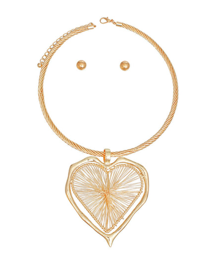 Pendant Necklace Gold Wire Heart Set for Women