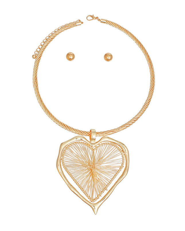 Pendant Necklace Gold Wire Heart Set for Women
