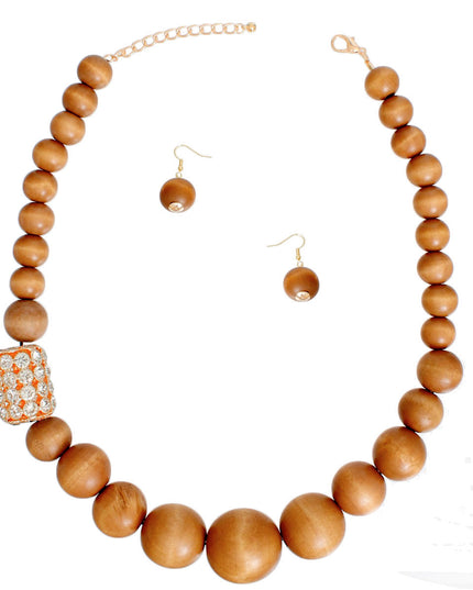 Bead Necklace Graduated Brown Wood Set for Women