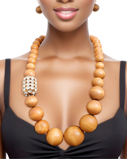 Bead Necklace Graduated Brown Wood Set for Women