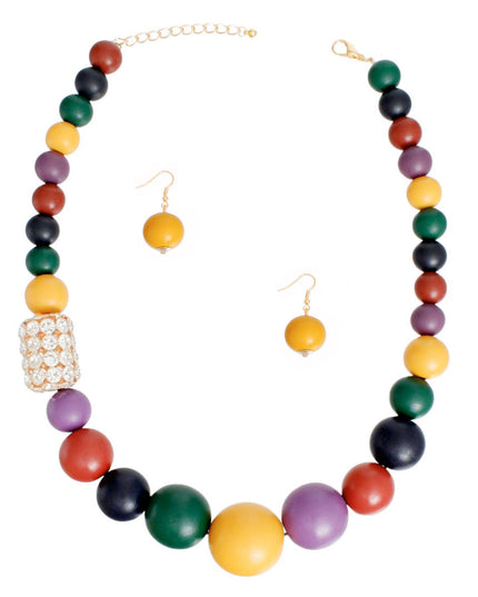 Bead Necklace Graduated Multi Wood Set for Women