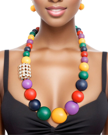 Bead Necklace Graduated Multi Wood Set for Women