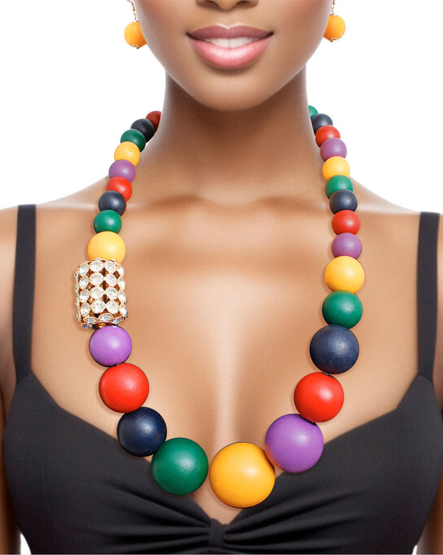 Bead Necklace Graduated Multi Wood Set for Women