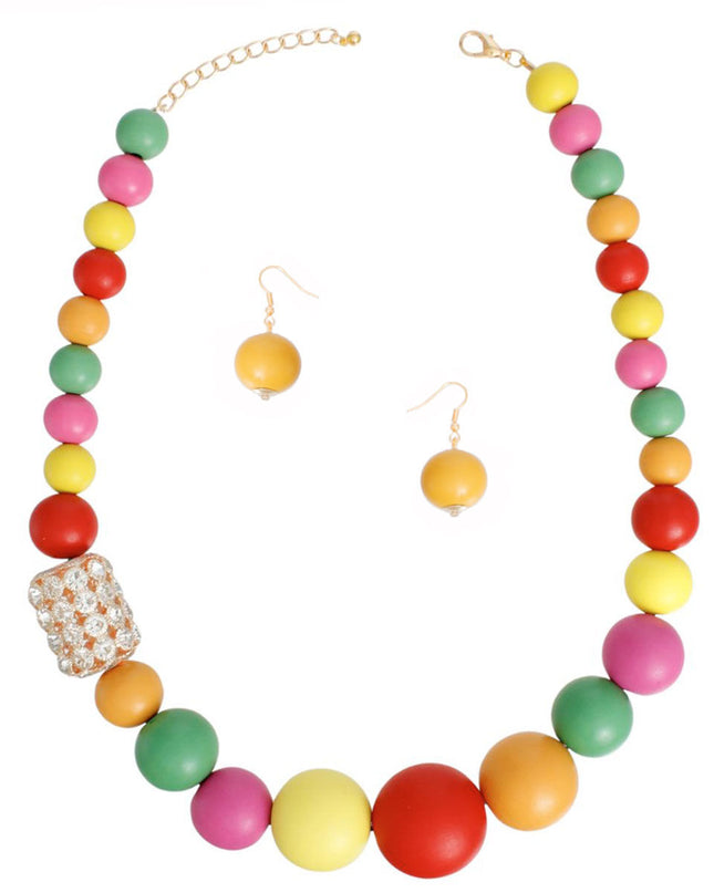 Bead Necklace Graduated Rainbow Wood Set for Women