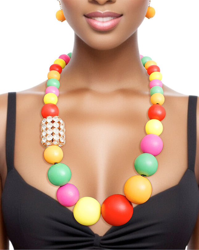 Bead Necklace Graduated Rainbow Wood Set for Women