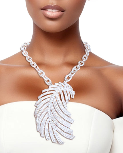 Pendant Necklace Silver Feather Chain for Women