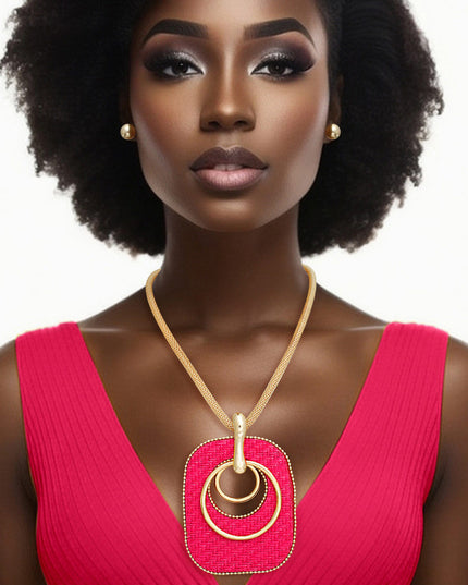 Pendant Necklace Quilted Fuchsia Raffia Set Women