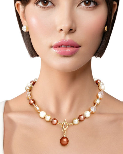 Toggle Shades of Brown Pearl Necklace for Women