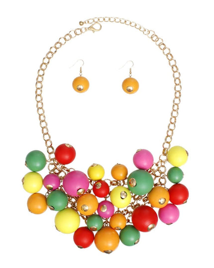 Bib Rainbow Wood Bead Cluster Necklace Women