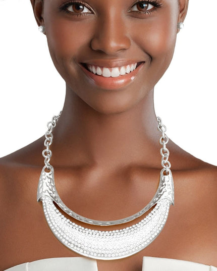Bib High Shine Rigid Silver Plate Bling Necklace