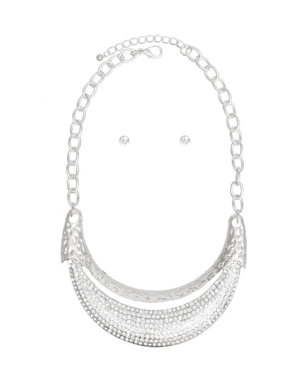 Bib High Shine Rigid Silver Plate Bling Necklace