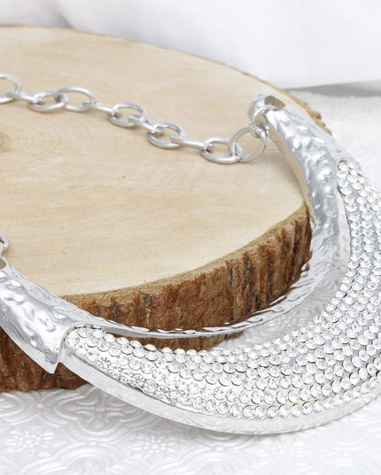Bib High Shine Rigid Silver Plate Bling Necklace